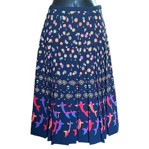 & Other Stories Navy Novelty Koi Fish Floral Pleated Skirt